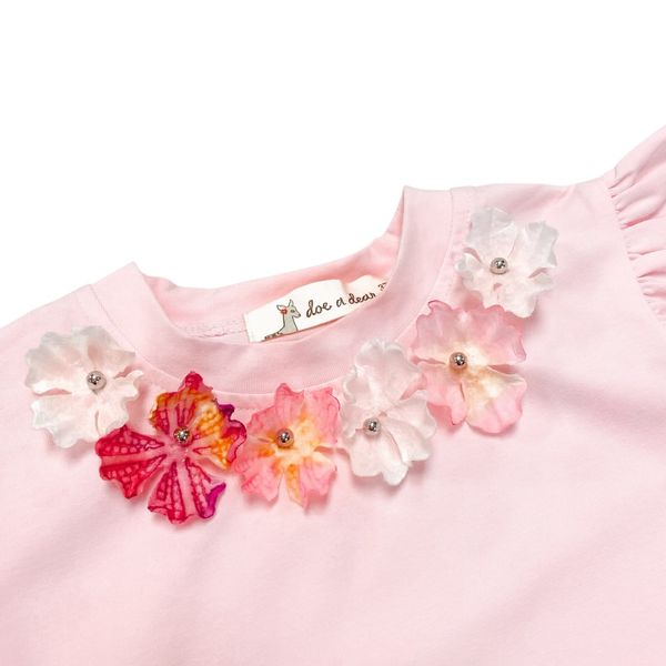 Floral Applique Flutter Slv Tee - doe a dear