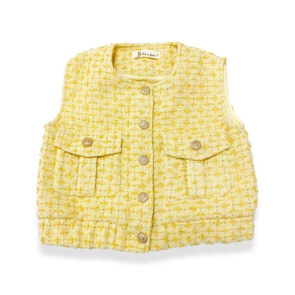 Gold Buttons Tweed Vest Yellow - doe a dear