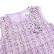 Floral Brooch Pearl Trim Sleeveless Tweed Dress - doe a dear
