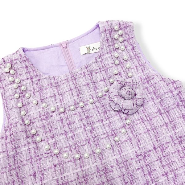 Floral Brooch Pearl Trim Sleeveless Tweed Dress - doe a dear