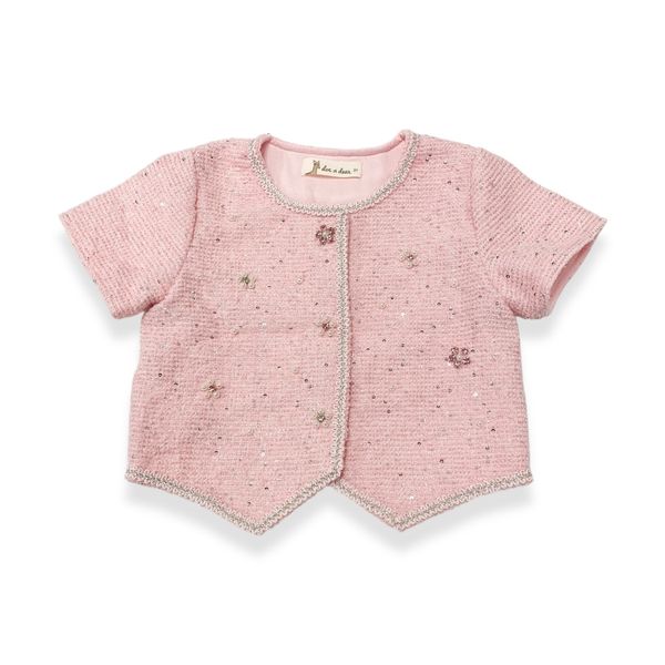 Floral Embellish Short Slv Tweed Jacket - Pink - doe a dear
