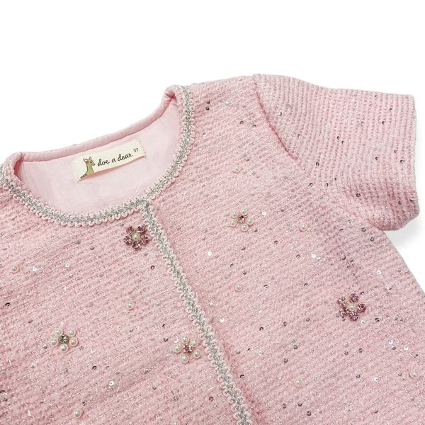 Floral Embellish Short Slv Tweed Jacket - Pink - doe a dear