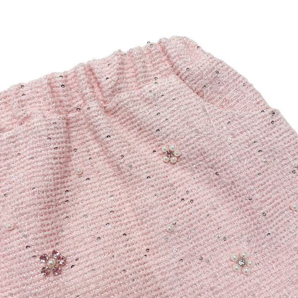 Floral Embelish Tweed Skirt Pink - doe a dear