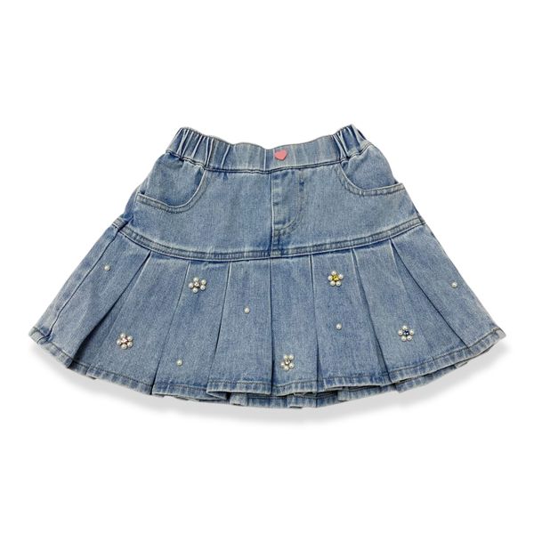 Floral Embellish Pleat Denim Skirt - doe a dear