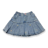 Floral Embellish Pleat Denim Skirt