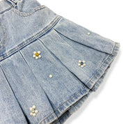 Floral Embellish Pleat Denim Skirt - doe a dear