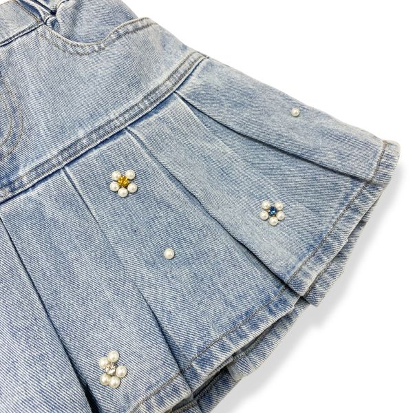 Floral Embellish Pleat Denim Skirt - doe a dear