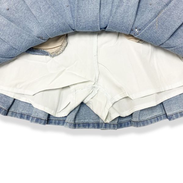 Floral Embellish Pleat Denim Skirt - doe a dear