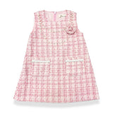 Floral Brooch Pearl Trim Sleeveless Tweed Dress