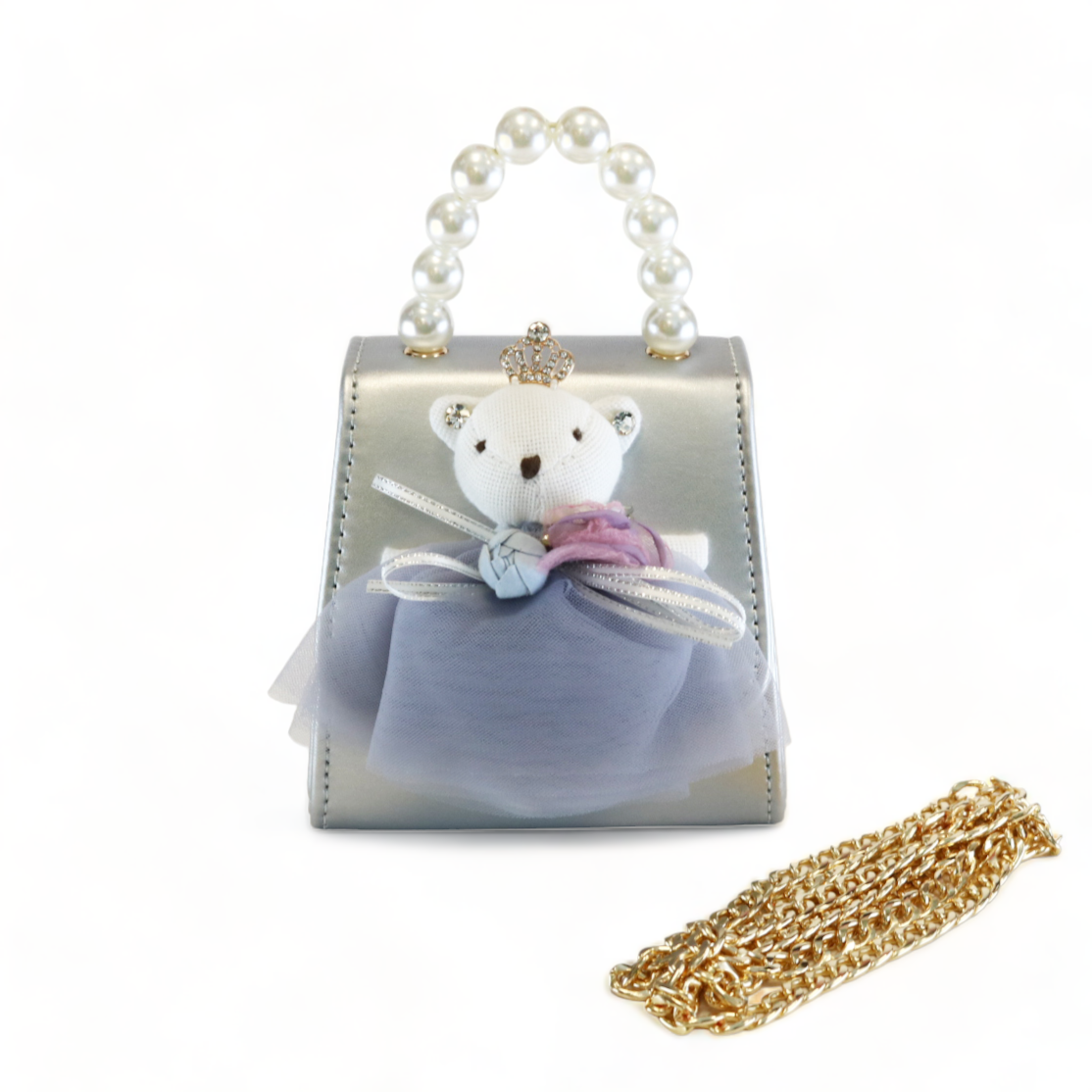 Princess Bear Leather Purse - Silver - doe a dear