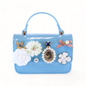 Floral & Charms Patent Leather Purse - Blue - doe a dear