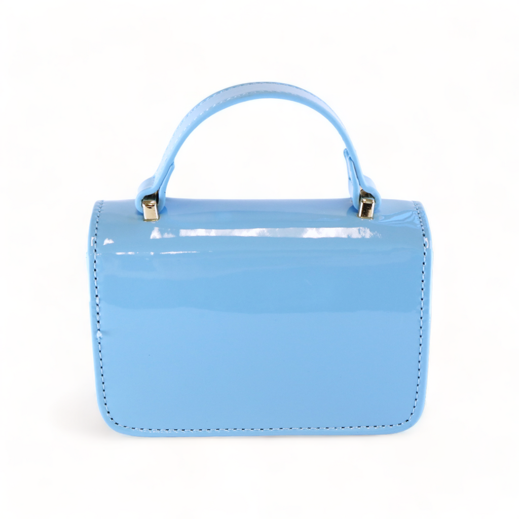 Floral & Charms Patent Leather Purse - Blue