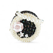 Pearl Trim Round Tweed Purse - Black - doe a dear