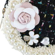 Pearl Trim Round Tweed Purse - Black - doe a dear