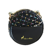 Pearl Trim Round Tweed Purse - Black - doe a dear