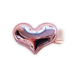 Metallic Heart Hair Clip - Pink