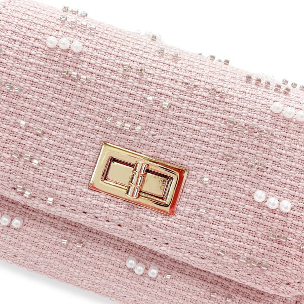 Pearls & Beads Tweed Purse -pink - doe a dear