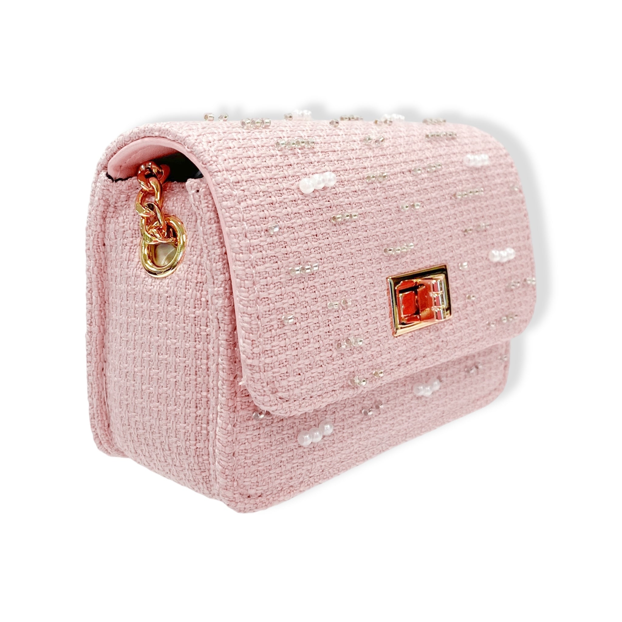 Pearls & Beads Tweed Purse -pink