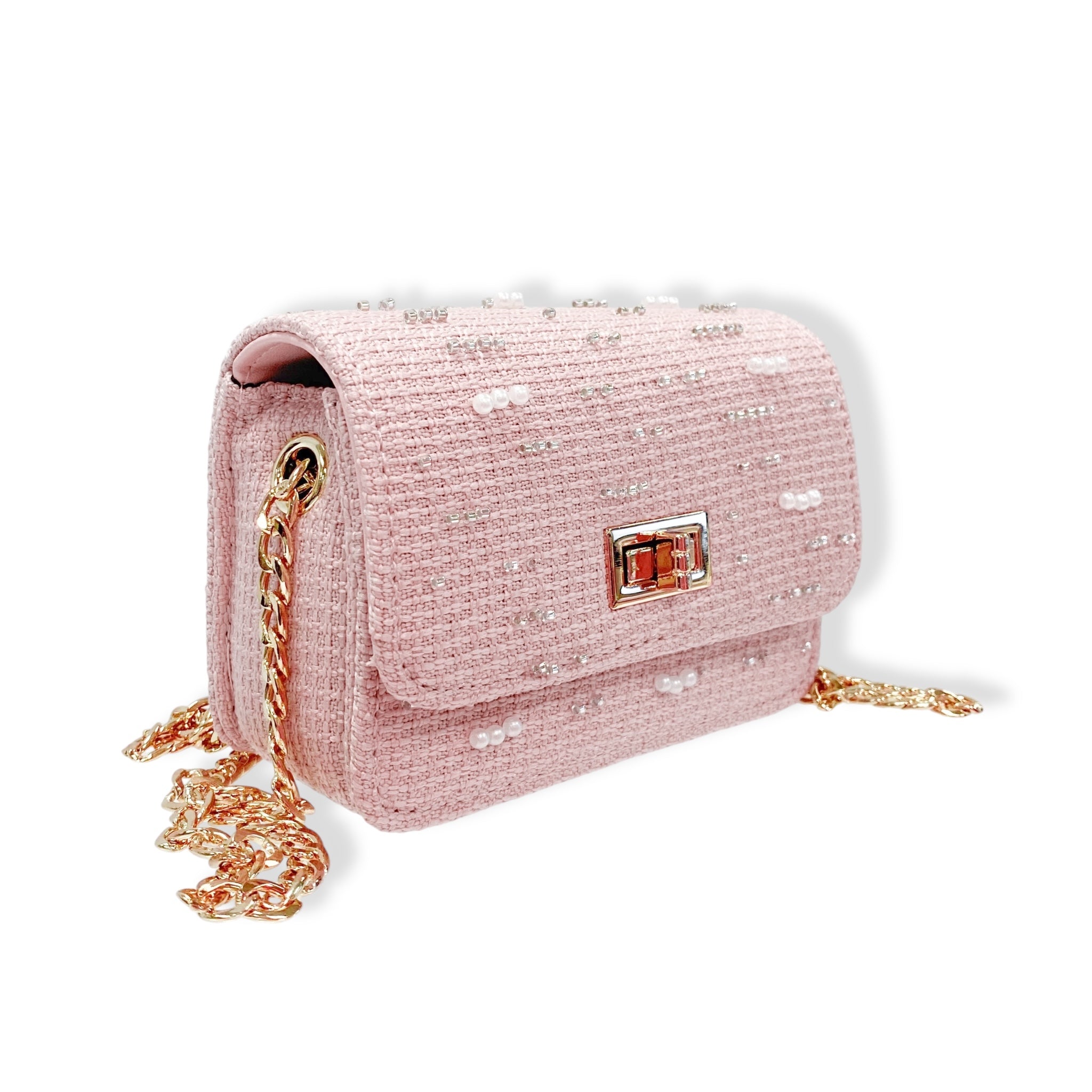 Pearls & Beads Tweed Purse -pink