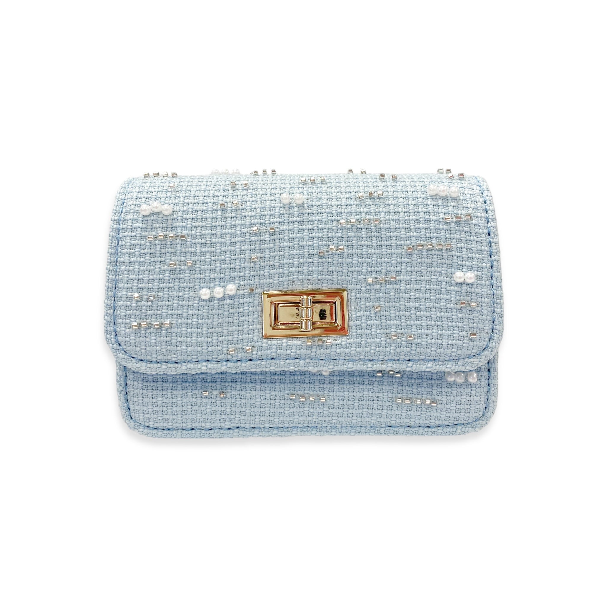 Pearls & Beads Tweed Purse -blue