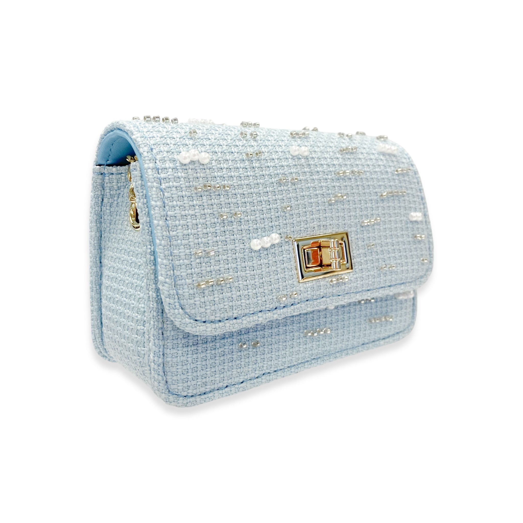 Pearls & Beads Tweed Purse -blue