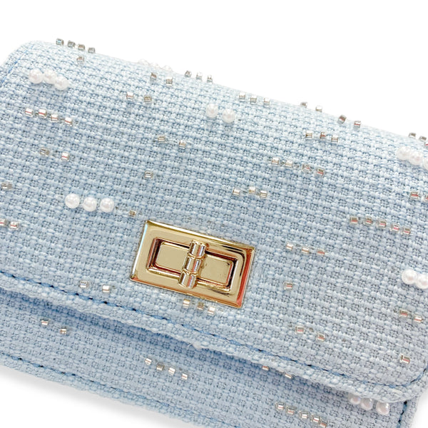 Pearls & Beads Tweed Purse -blue - doe a dear