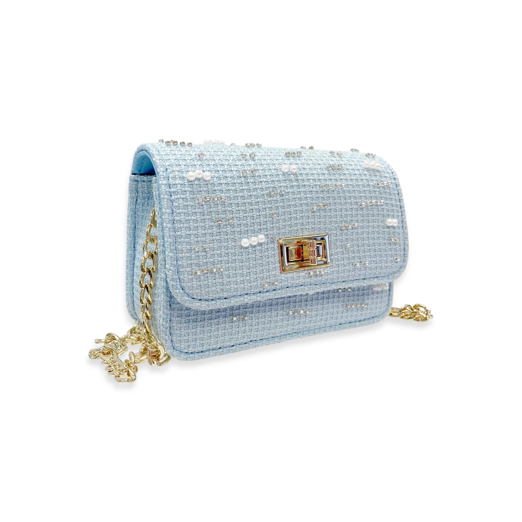 Pearls & Beads Tweed Purse -blue - doe a dear