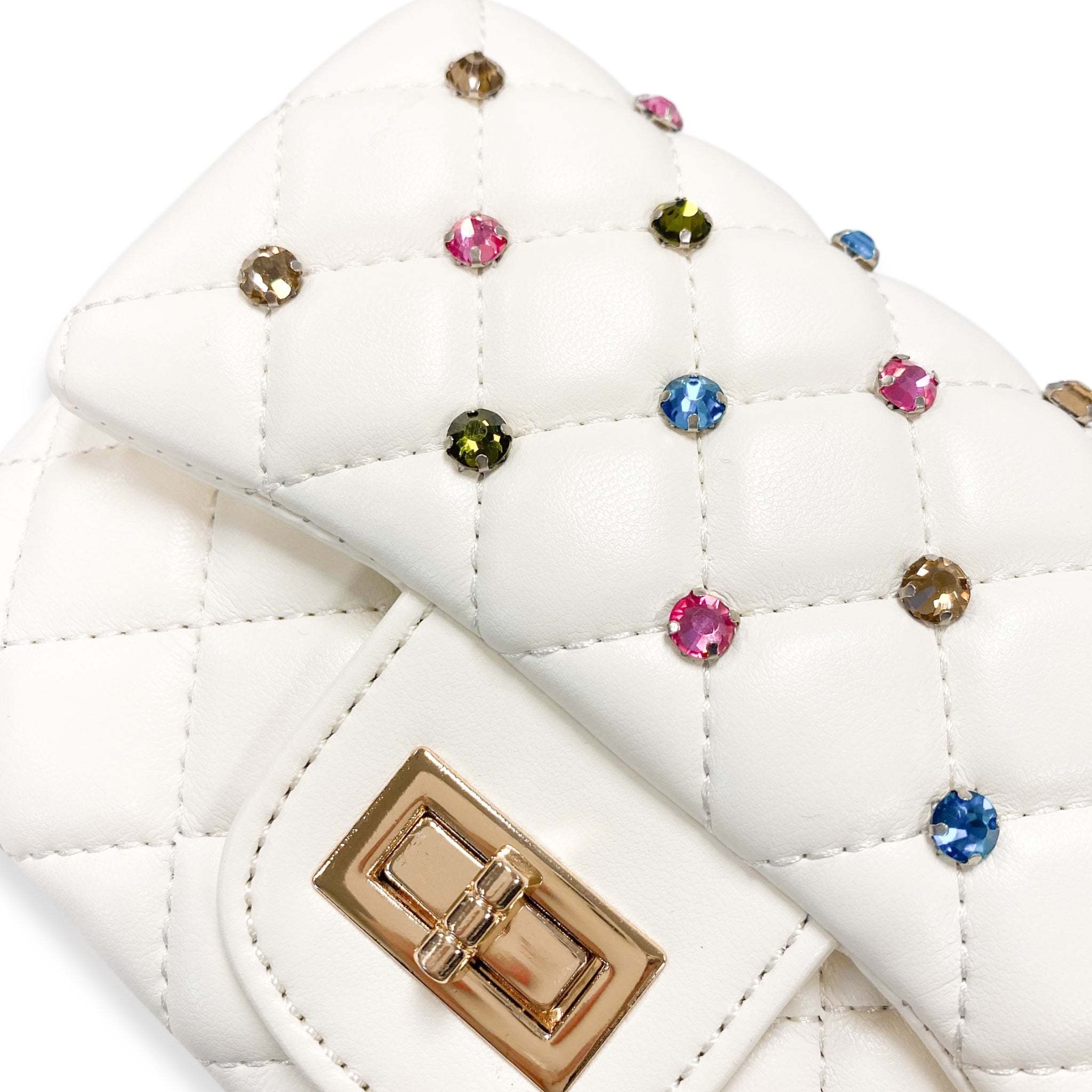 Colorful Gems Quilted Purse Cream