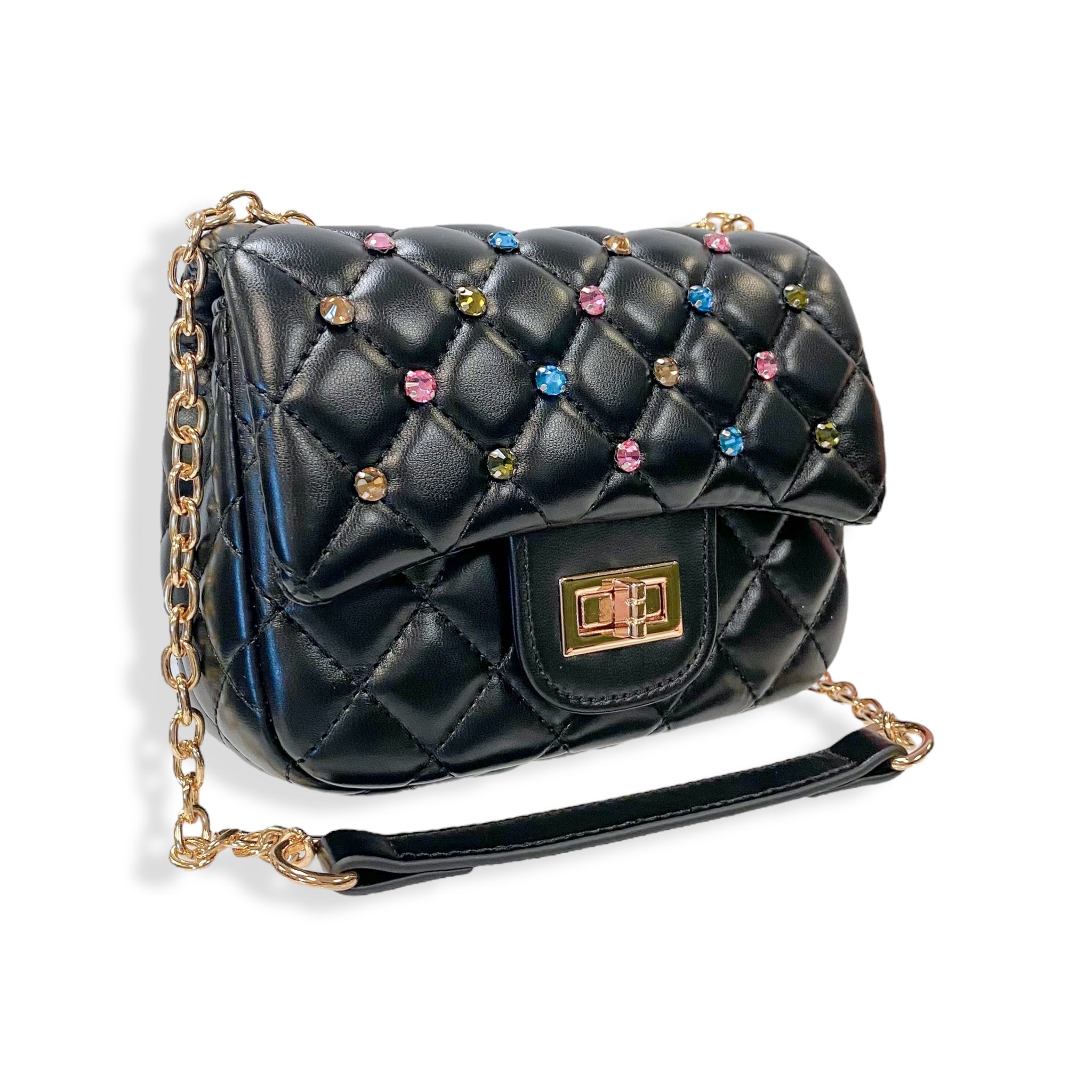 Colorful Gems Quilted Purse Black