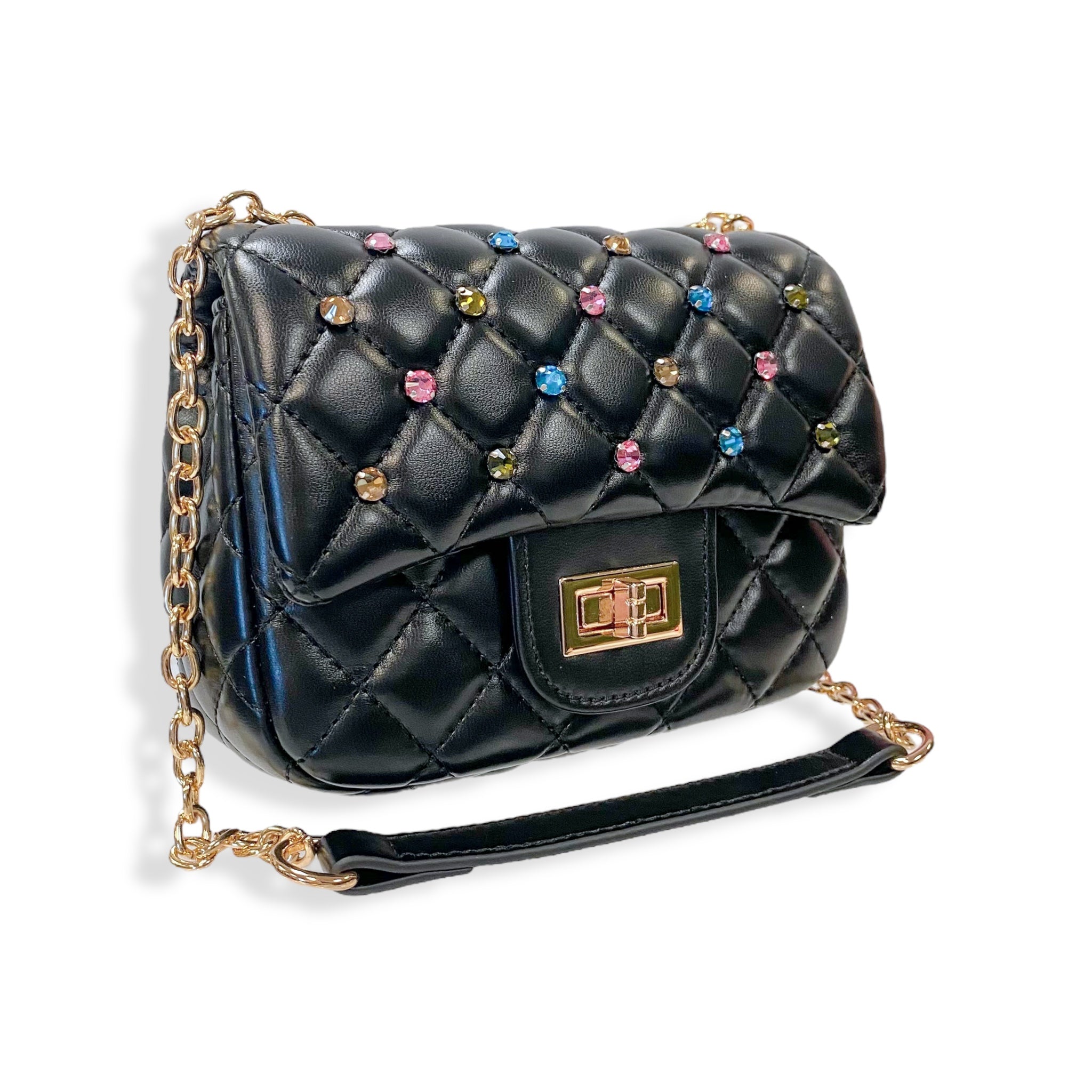Colorful Gems Quilted Purse Black - doe a dear