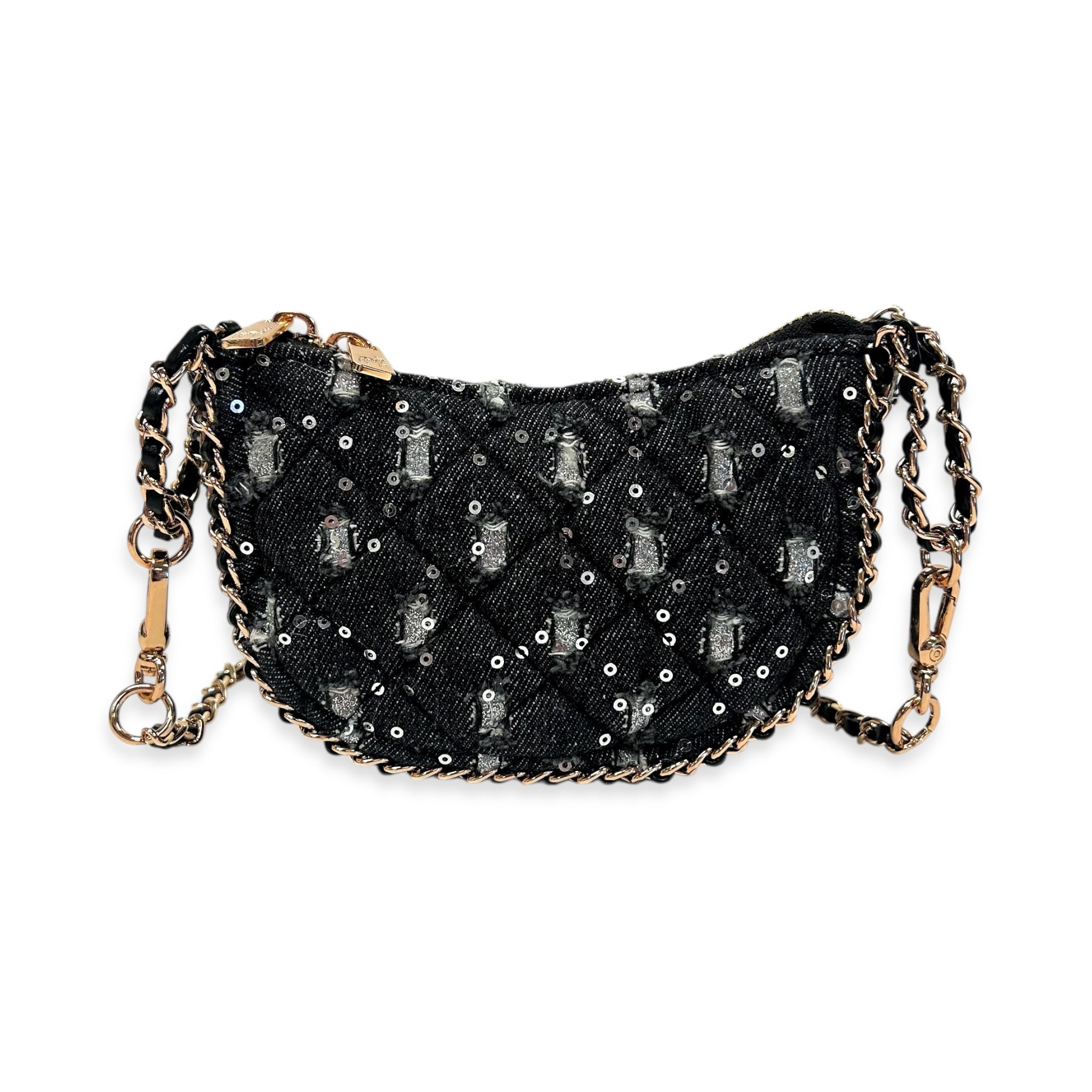 Denim Crescent Purse- Black - doe a dear