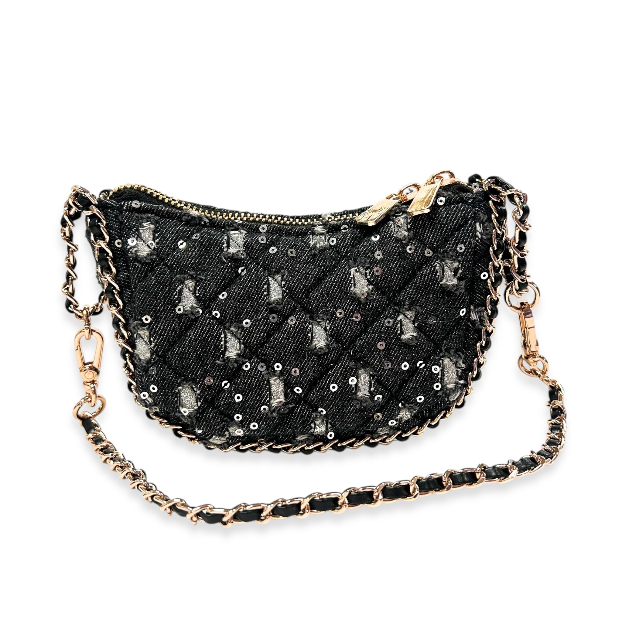 Denim Crescent Purse- Black - doe a dear