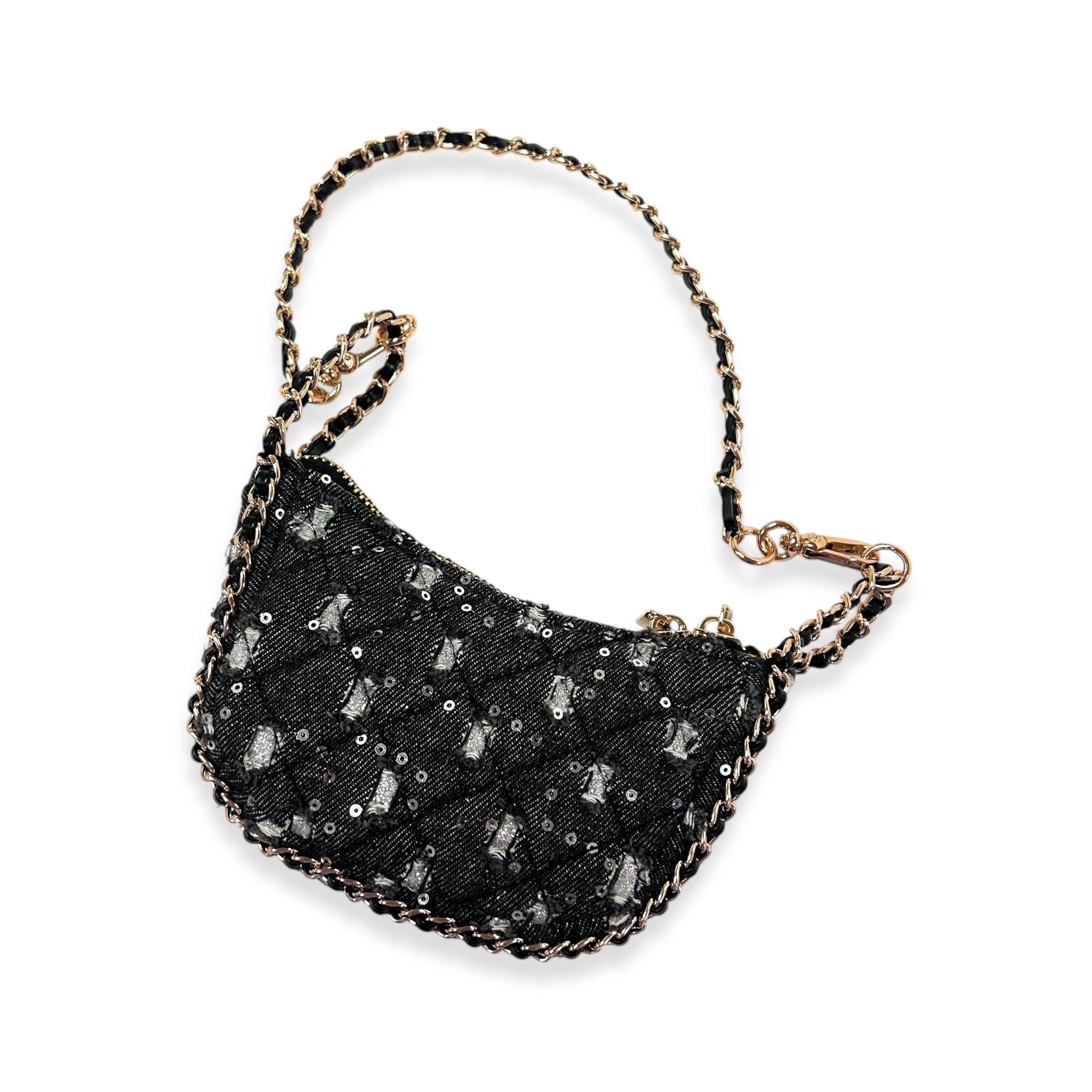 Denim Crescent Purse- Black - doe a dear