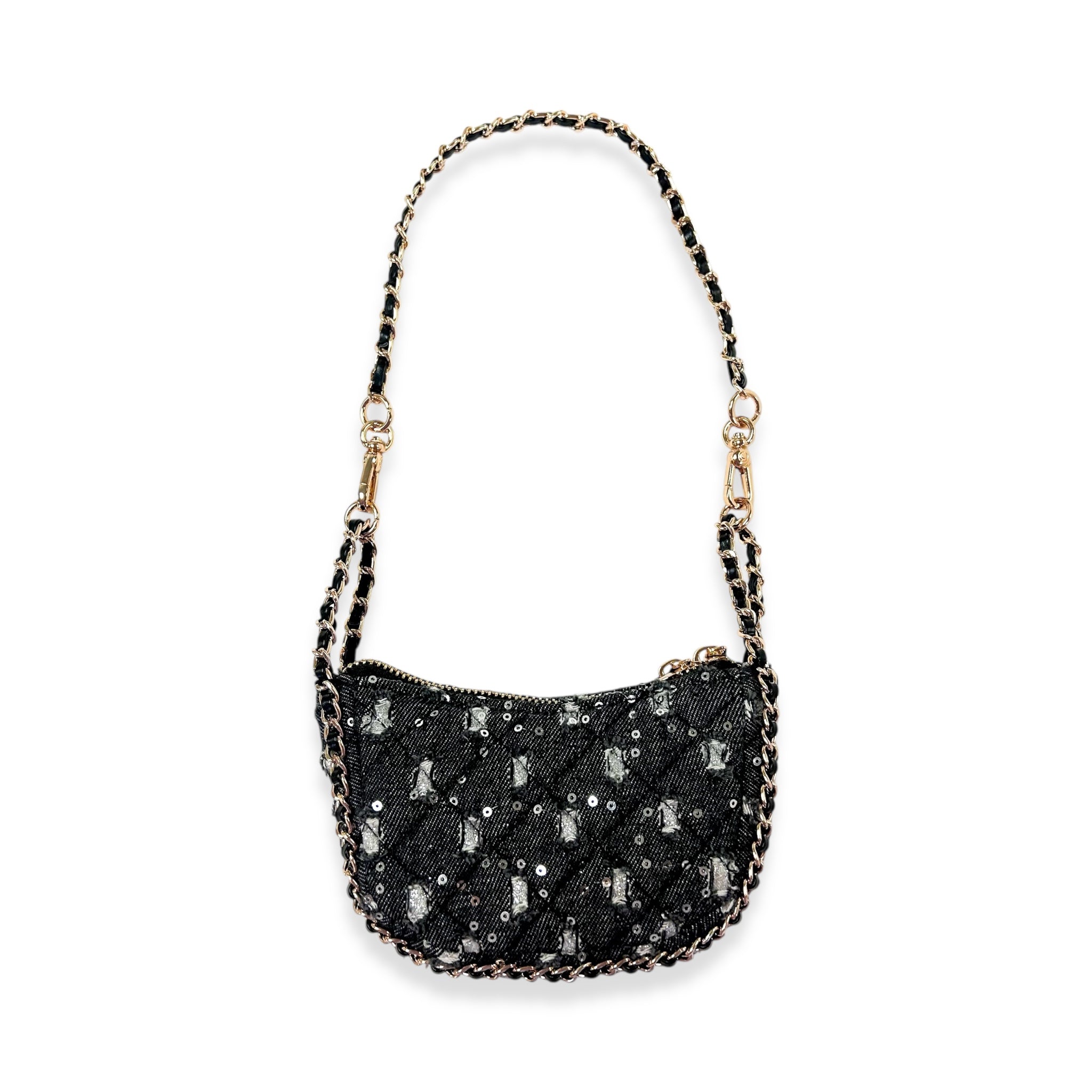Denim Crescent Purse- Black - doe a dear