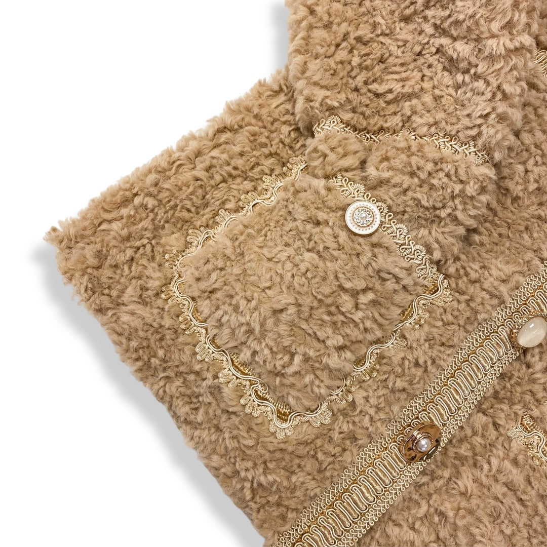 Novelty Buttons Boucle Coat - Camel