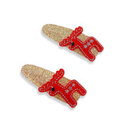 Gold Glitter Clip with Red Reindeer