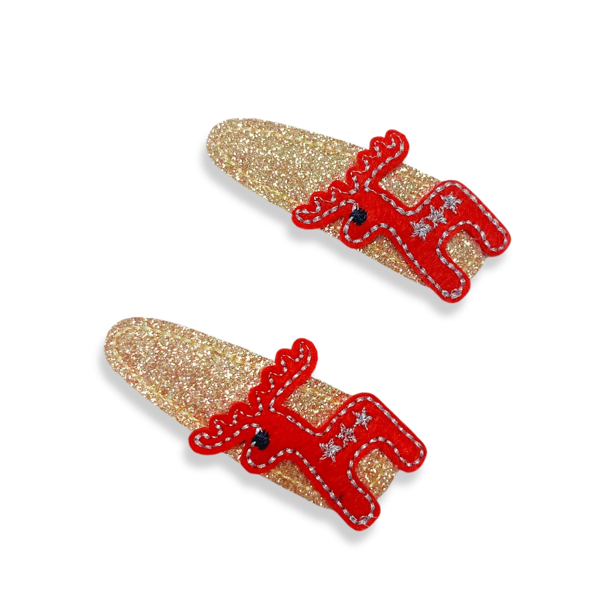 Gold Glitter Clip with Red Reindeer