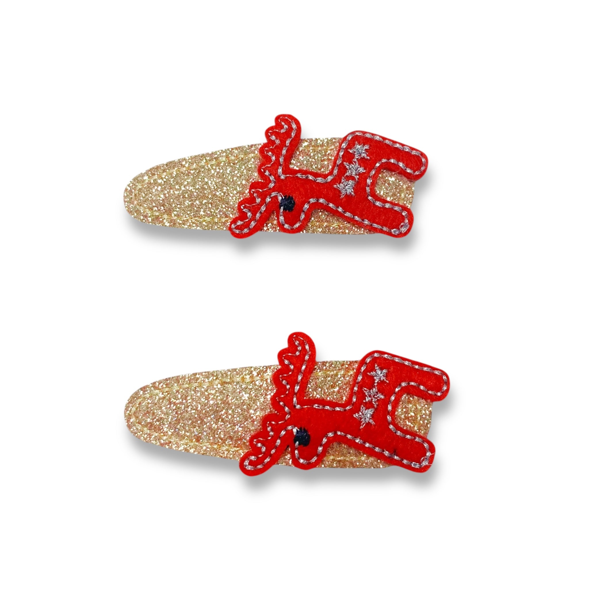 Gold Glitter Clip with Red Reindeer