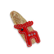 Gold Glitter Clip with Red Reindeer