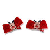 Velvet Reindeer Bows Hair Clip