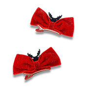 Velvet Reindeer Bows Hair Clip