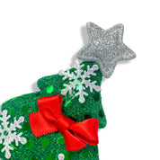 Green Xmas Tree With Silver Star Hair Clip