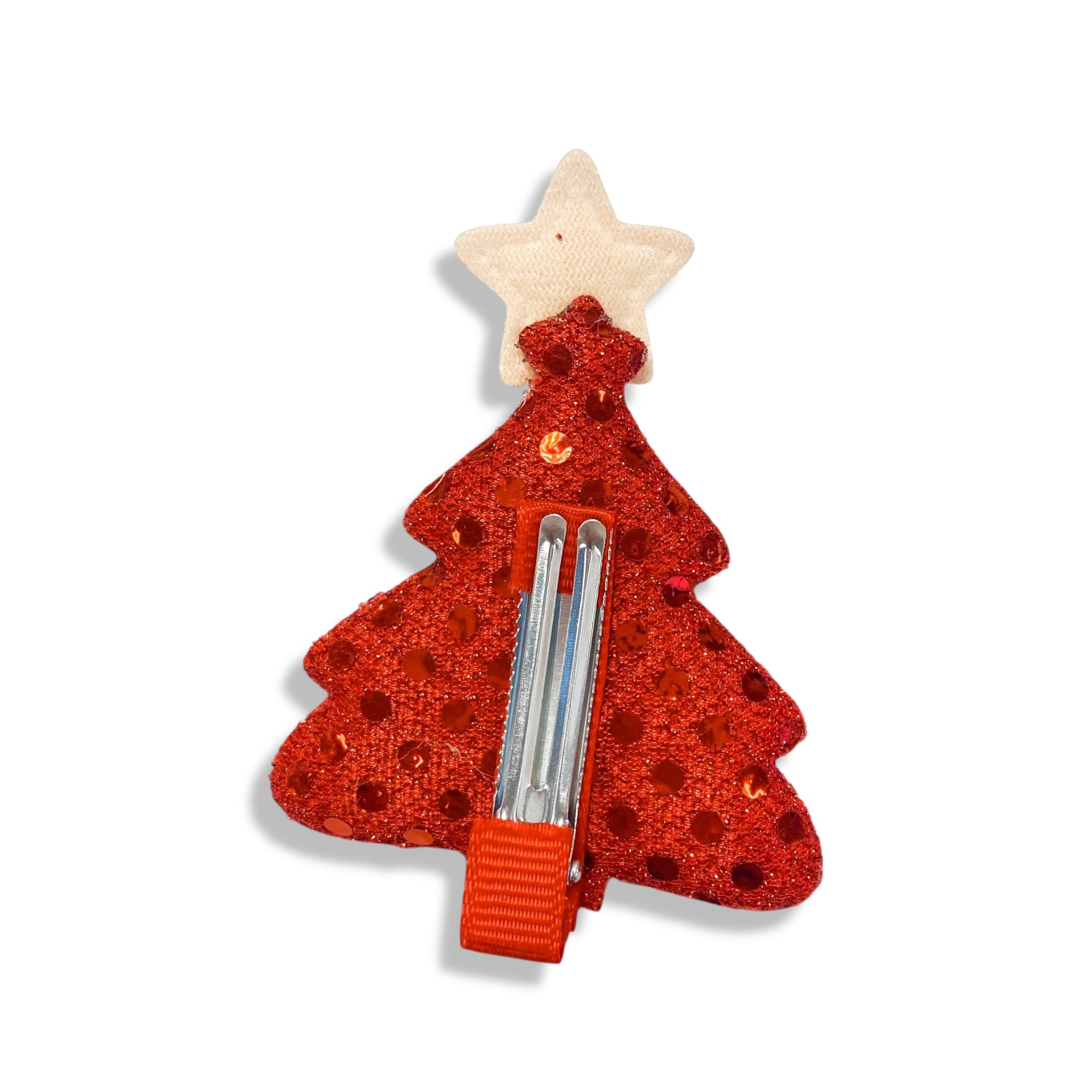 Red Xmas Tree With Gold Star Hair Clip