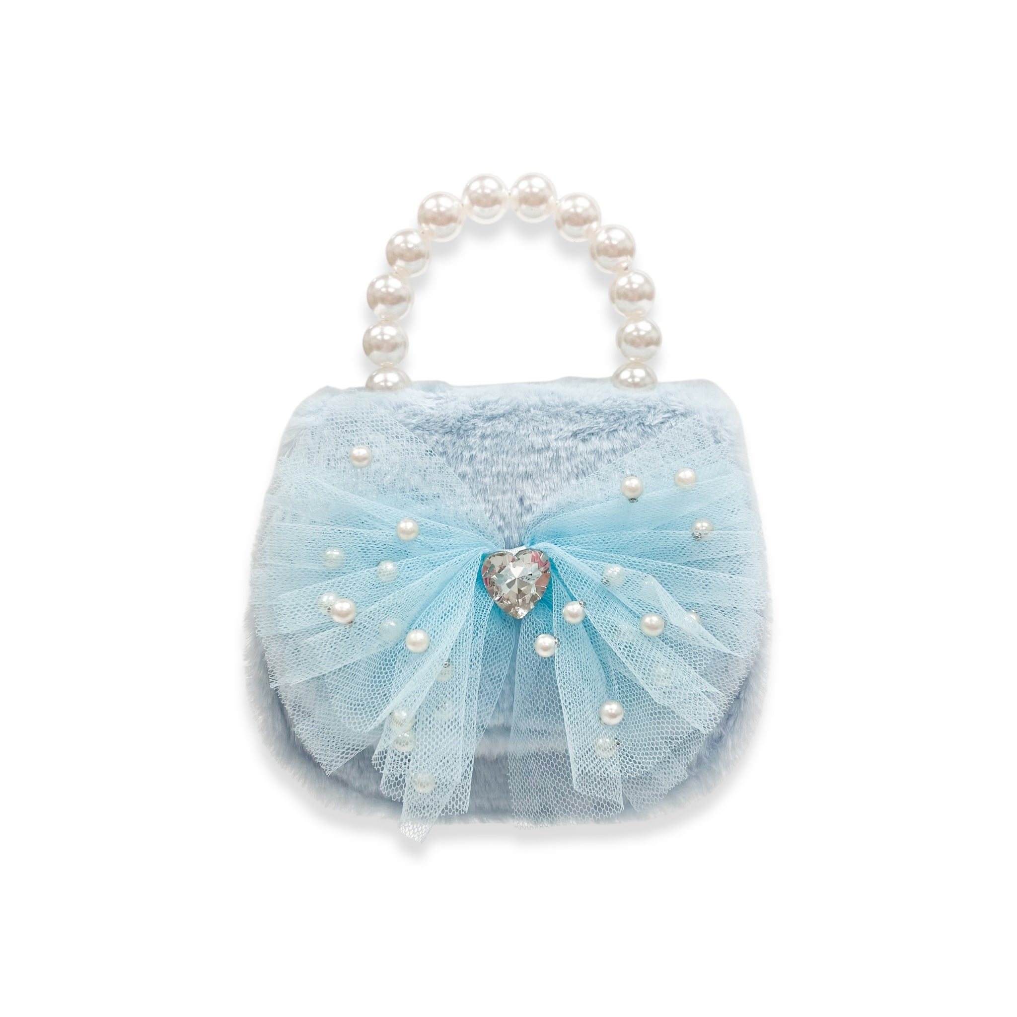 Mesh Bow Furry Purse - Blue