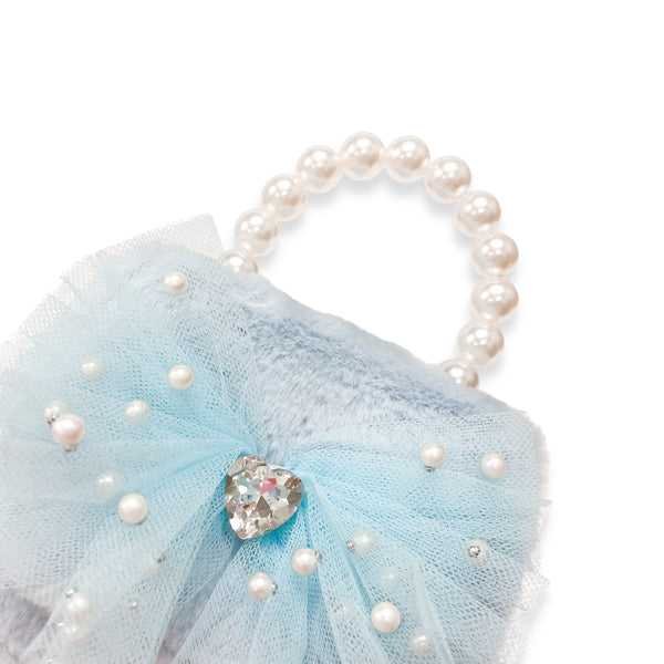 Mesh Bow Furry Purse - Blue - doe a dear