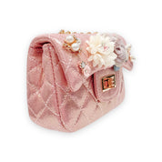 Floral Shiny Quilted Purse - Bubblegum