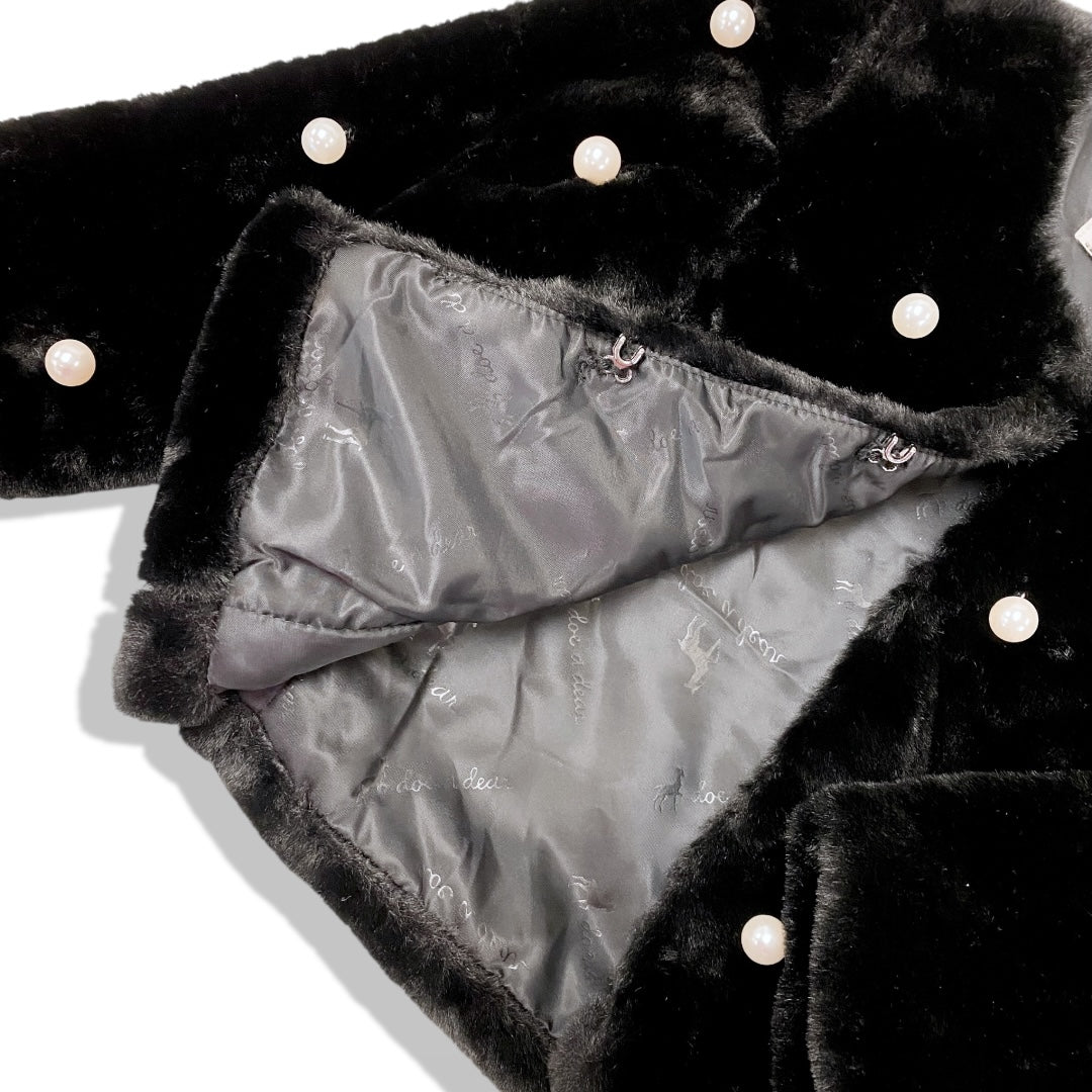 Pearl Stud Black Fur Coat