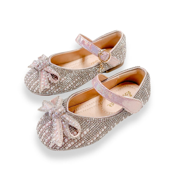 Pearl & Rhinestone Flat Shoes - Pink
