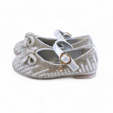 Pearl & Rhinestone Flat Shoes - Silver
