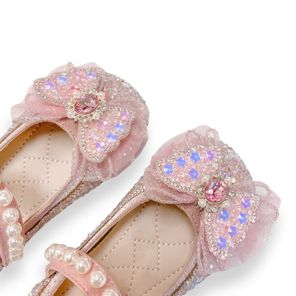 Bow Accent Clear Stone Flat Shoes - doe a dear